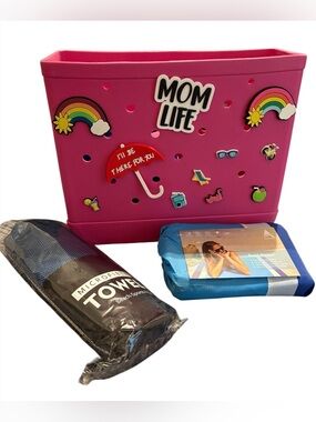 3 piece Tote Bag Bundle with charms, beach blanket and towel.